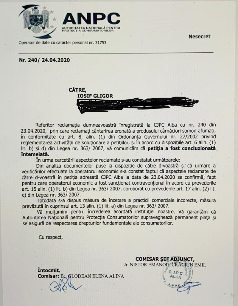 Protectia Consumatorilor confirma ca Selgros Alba Iulia fura clientii!