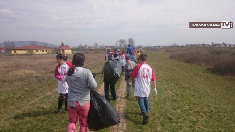 Copiii de la Centrul Caritas din Turulung au curățat de deșeuri malul râului Tur