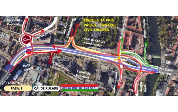 Cum se va circula în zona pasajelor din Centrul Civic al Oradiei
