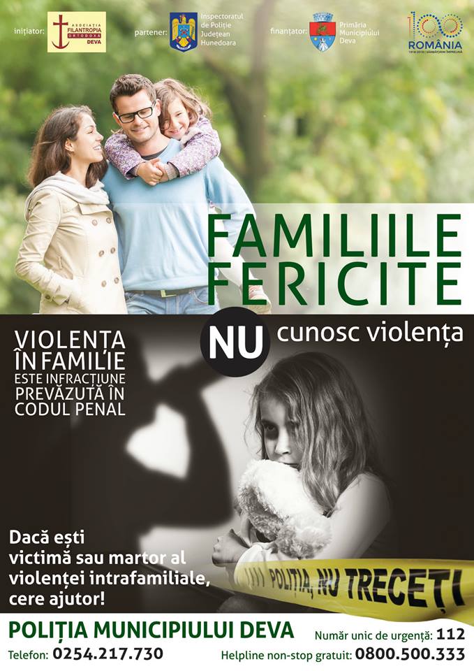 „Familiile fericite nu cunosc violența”, proiect susținut de Primăria Deva