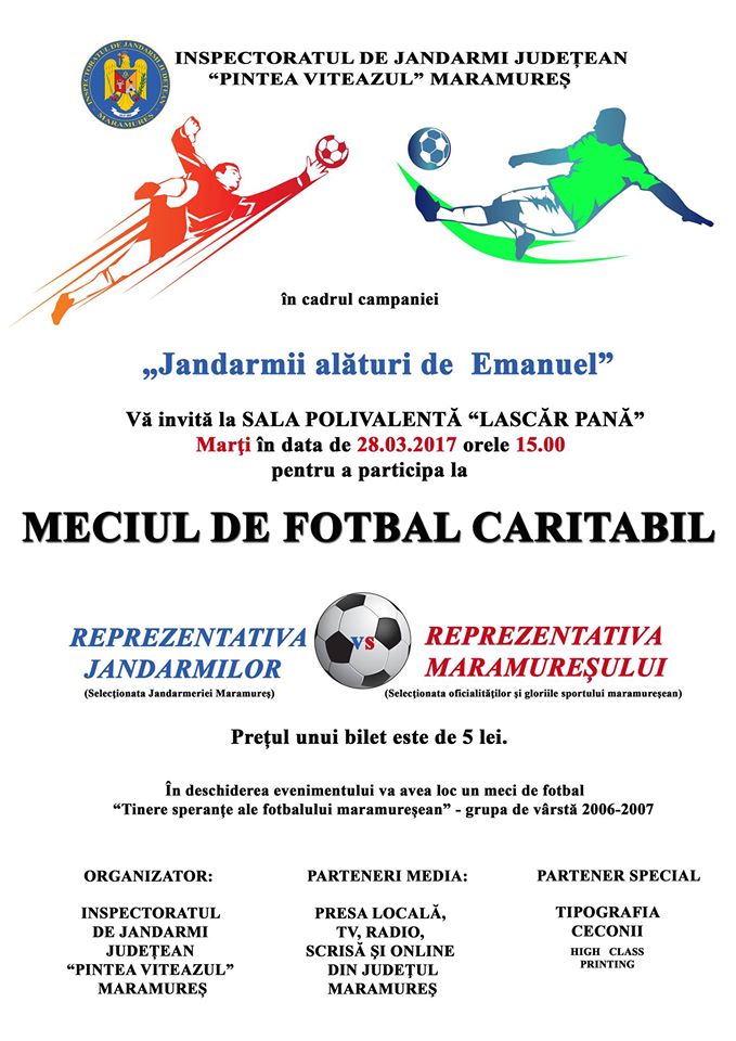 „Jandarmii alături de Emanuel”, meci caritabil de fotbal, organizat de IJJ Maramureș