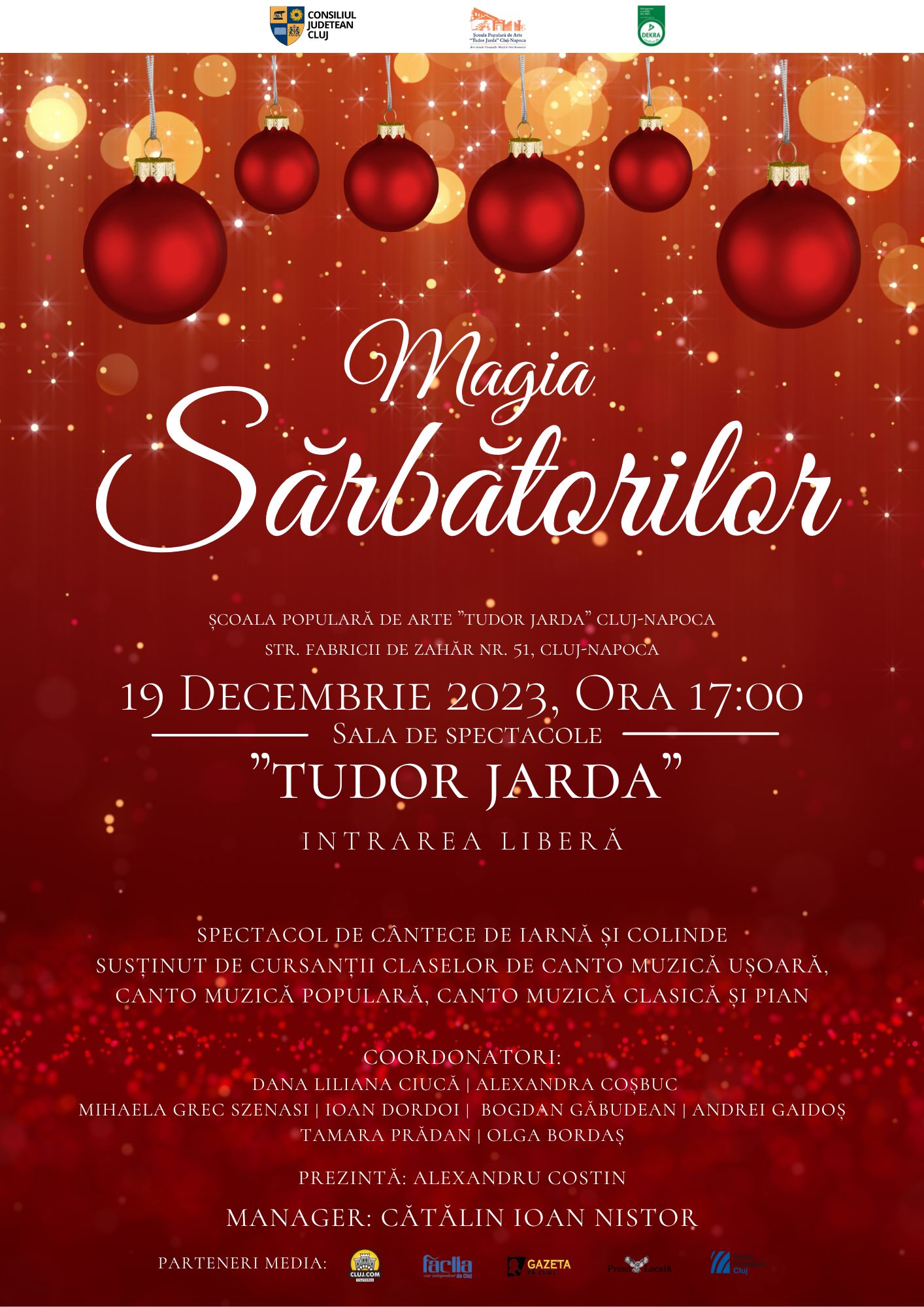 „Magia sărbătorilor”, spectacol de cântece de iarnă și colinde la Cluj