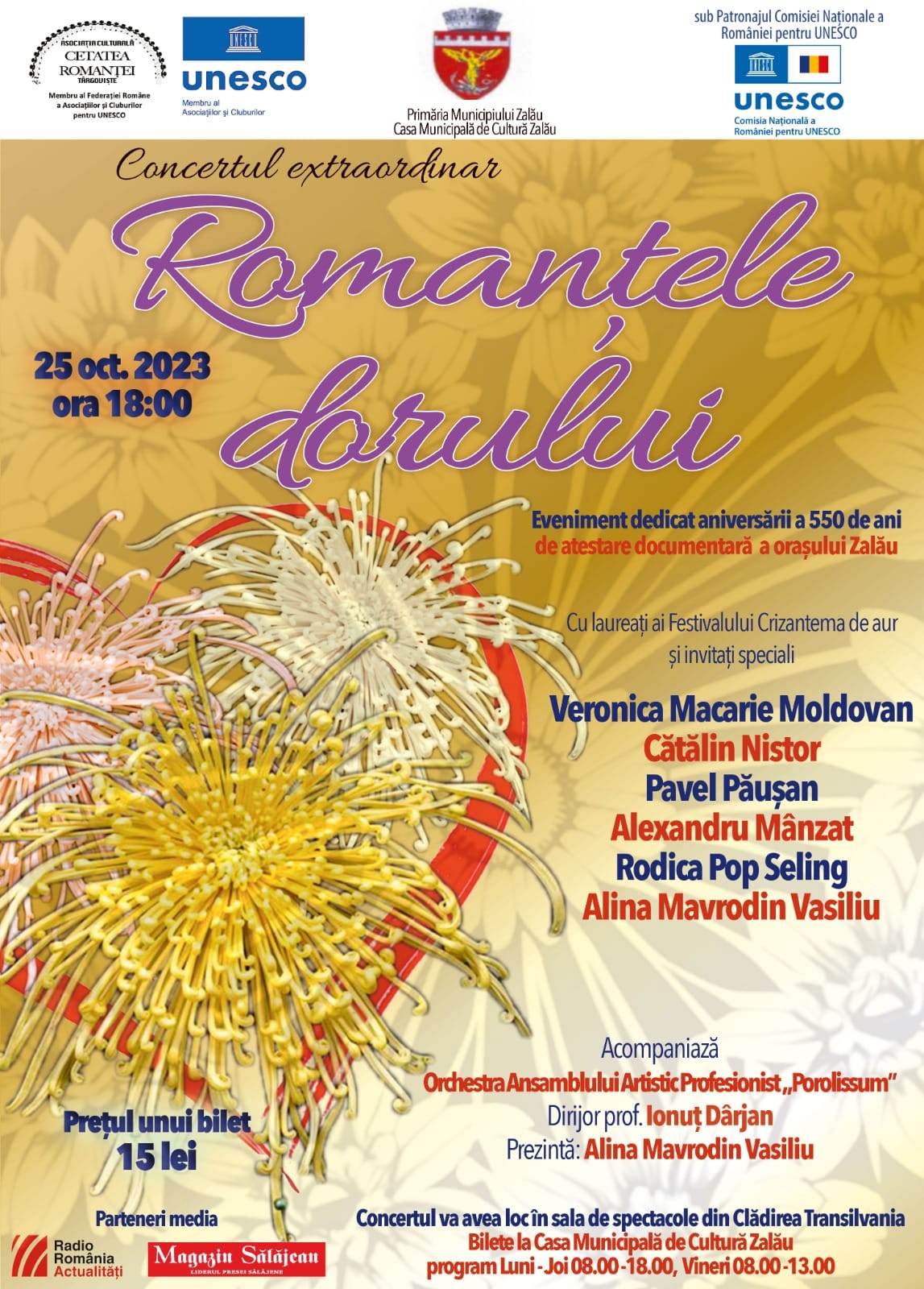 Romanțele dorului, concert dedicat aniversării a 550 de ani de atestare documentară a orașului Zalău