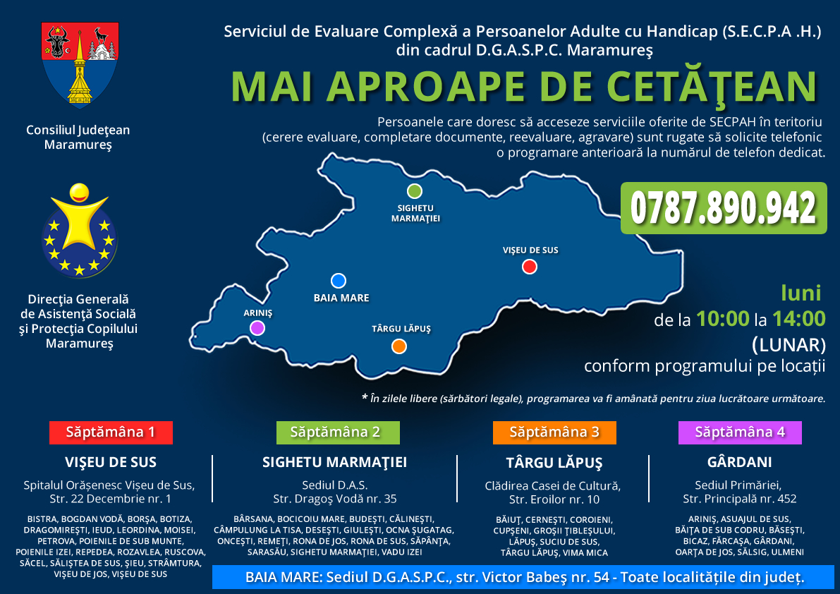Serviciul de Evaluare Complexă a Persoanelor Adulte cu Handicap Maramureș se va deplasa în teritoriu