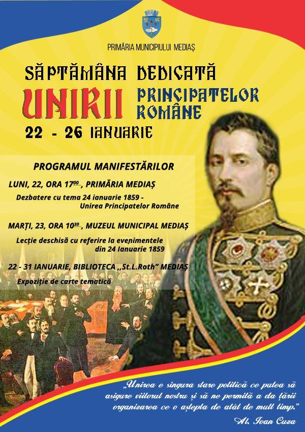 Manifestări dedicate Unirii Principatelor Române, la Mediaș