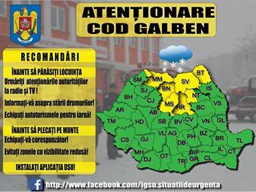 Atenționare Cod Galben în județul Bistrița-Năsăud