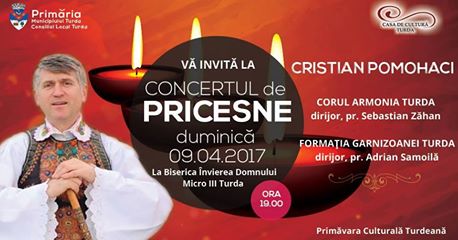 Turda: Concert de pricesne cu Cristian Pomohaci