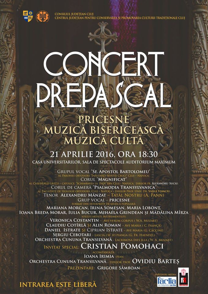 Cluj Napoca: Concert prepascal (joi, 21 aprilie)