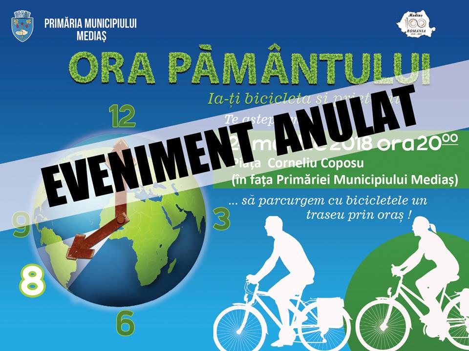 A fost anulat turul cu biciclete programat în Mediaș, în cadrul evenimentului „Ora Pământului“