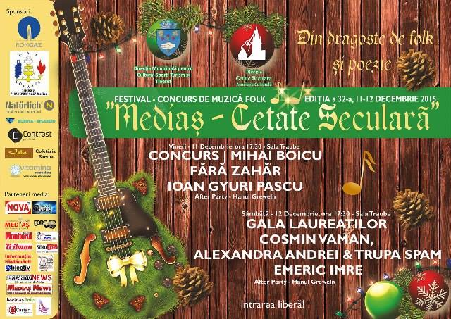 Programul si concurenții festivalului național de muzică folk “Mediaș-Cetate Seculară” (11-12 decembrie)