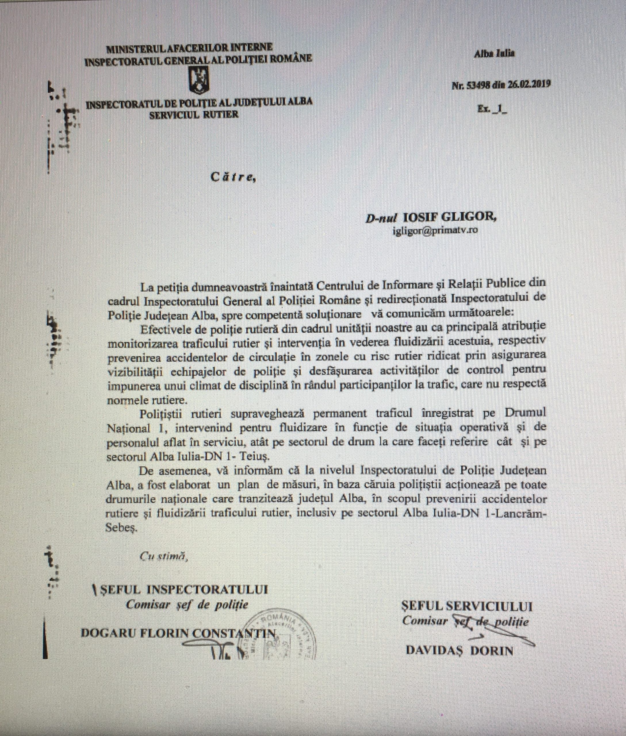 IPJ Alba promite fluidizarea traficului intre Sebes si Alba Iulia!