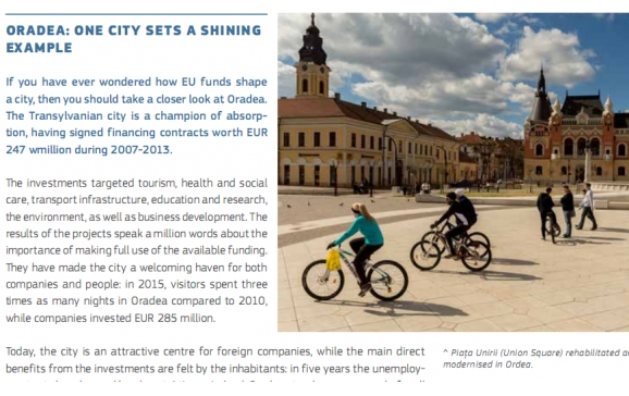Oradea, campioană a absorbţiei fondurilor europene, în revista UE